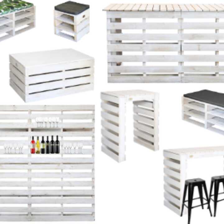 Whitewash Pallet Furniture Hire by Event Marquees | © Event Marquees