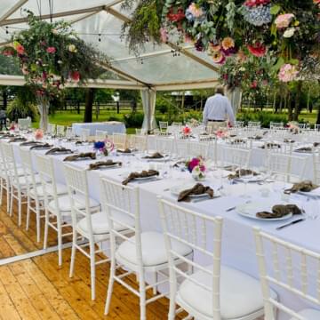 white tiffany chair hire by Event Marquees | © Event Marquees